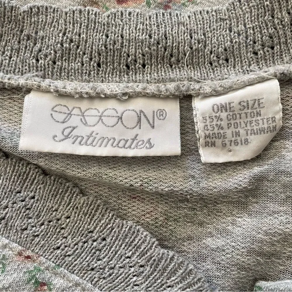 VINTAGE Sasson Intimates Floral Print Nightgown Gray One Size